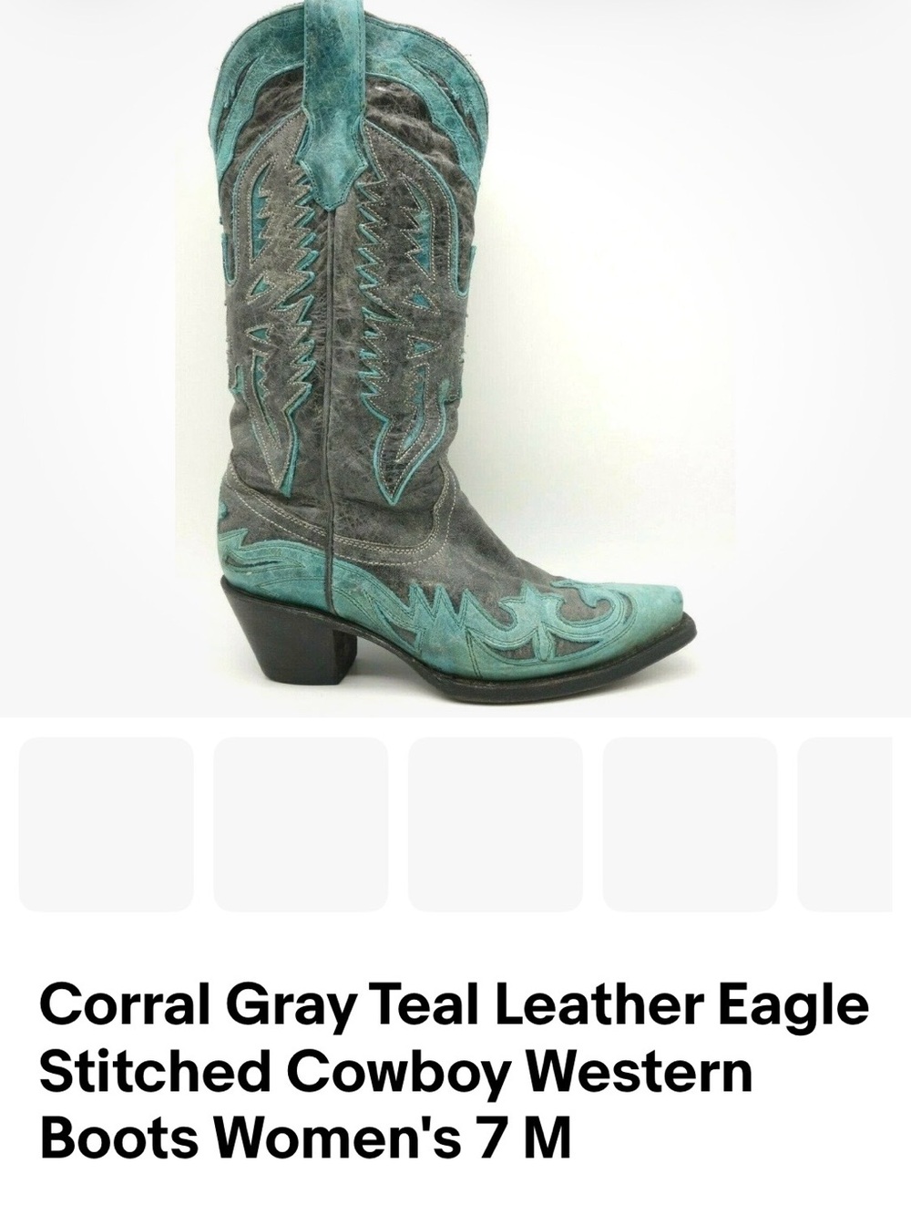 Corral Teal and Gray Leather Western Heeled Boots - Women's